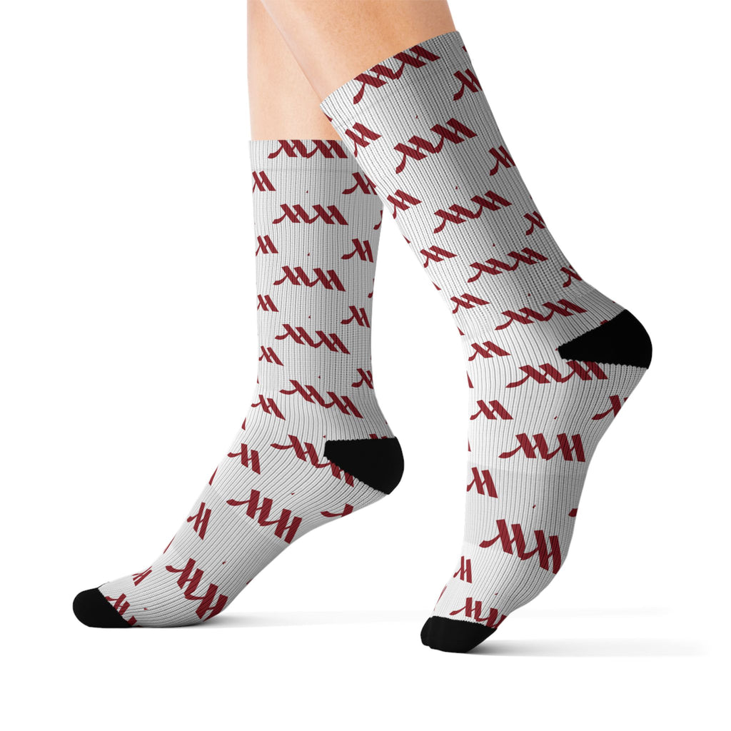 Logo Pattern Sublimation Socks — Repeating Maroon W Design