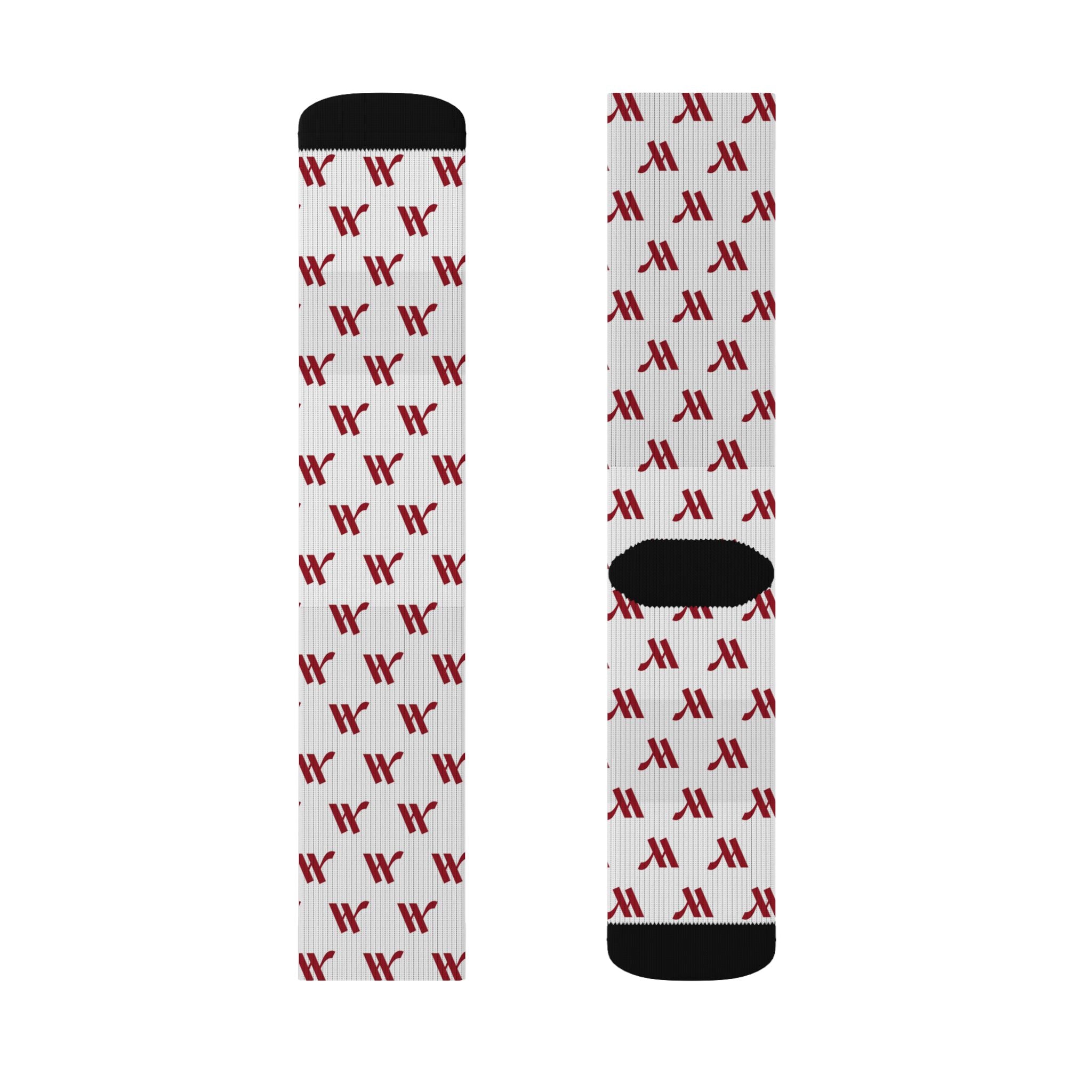 Logo Pattern Sublimation Socks — Repeating Maroon W Design