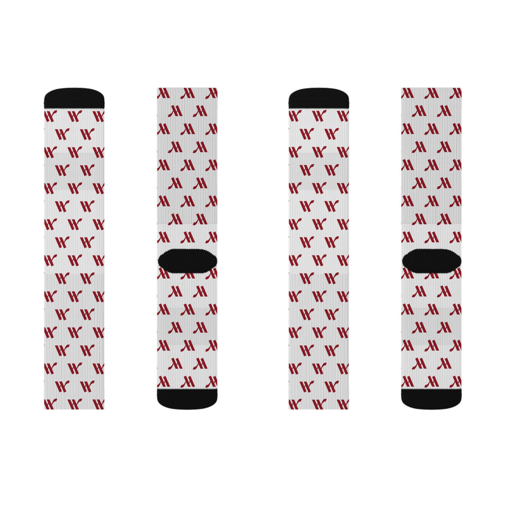 Logo Pattern Sublimation Socks — Repeating Maroon W Design