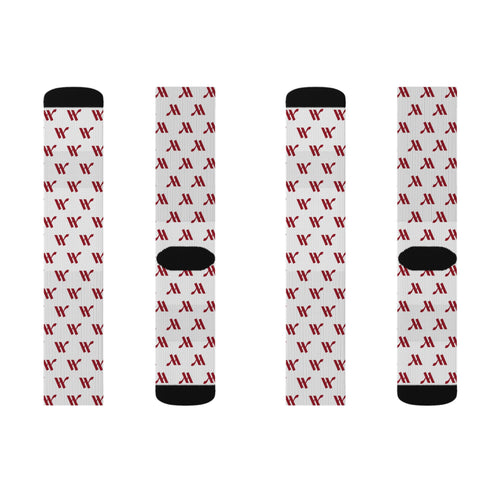 Logo Pattern Sublimation Socks — Repeating Maroon W Design